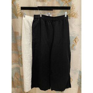 Old Navy Womens Linen Blend Pants LG Wide Leg High Rise Crop Bundle Lot Black